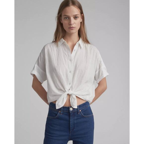 Rag & Bone Tie Shirt Light Heather Grey Linen Button Down Top - Picture 7 of 7